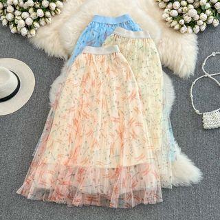 Dragonfly Print Mesh Skirt