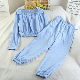 Set: Long-sleeve Square-neck Top + Sweatpants