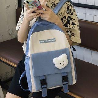 Two-tone Panel Nylon Zip Backpack / Bag Charm