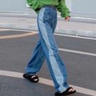 High Waist Washed Two-tone Wide Leg Jeans
