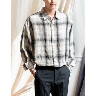 Loose-fit Linen Plaid Shirt