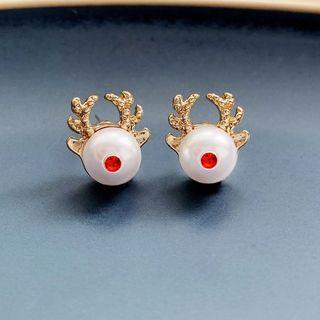 Faux Pearl Deer Earring 1 Pair - As Shown In Figure - One Size