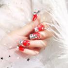 Rhinestone Faux Nail Tips E16 - Red & Silver - One Size