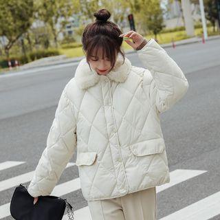 Fluffy Collar Quilted Zip-up Jacket