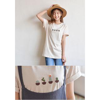 Cactus Embroidered Cotton T-shirt