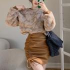 Oversized Printed Fleece Pullover / High-waist Drawstring Mini Skirt