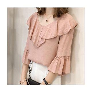 Frilled 3/4-sleeve Chiffon Top