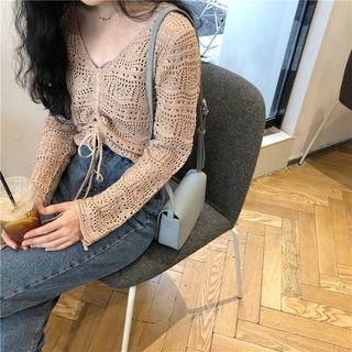 Perforated Long-sleeve Cropped Knit Top