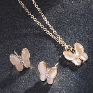 Butterfly Cat Eye Stone Pendant Necklace / Earring