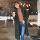Raglan-shoulder Double-breasted Check Coat