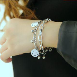 Layered Smiley Pendant Bead Bracelet As Shown In Figure - One Size