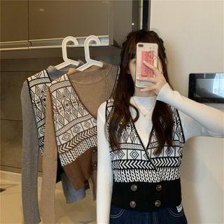 Double Breasted Pattern Knit Vest