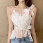 Tie-front Cropped Lace Camisole Top White - One Size