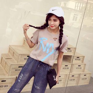 Letter Cutout Short-sleeve T-shirt