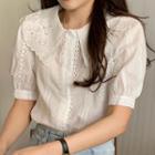 Puff-sleeve Embroidered Shirt White - One Size