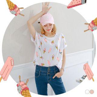 Ice Cream Print Oversized Long Tee