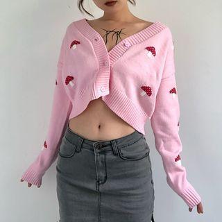 Mushroom Print Cropped Cardigan