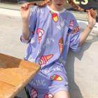 Printed Elbow-sleeve T-shirt Dress (4 Designs)