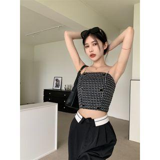 Double-breasted Tweed Cropped Camisole Top
