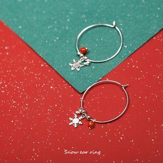 925 Sterling Silver Snowflake Hoop Earring 1 Pair - Silver - One Size