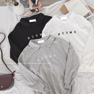 Polo-neck Letter Long-sleeve T-shirt