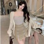 Knit Tube Top / Open Front Cardigan / Double Zip Pencil Skirt