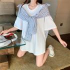Mock Two-piece Striped Panel T-shirt White - One Size
