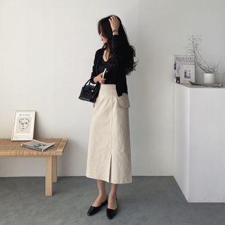 Pocket-detail Cotton Long Skirt