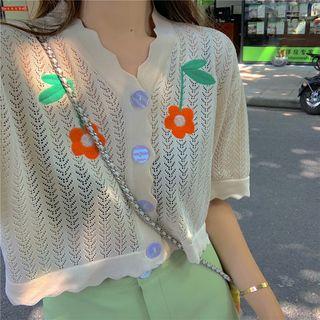 Embroidered Open Knit Cardigan Top - One Size