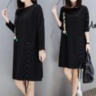 Long-sleeve Lettering Lace-up T-shirt Dress