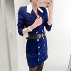Contrast Collar Double-breasted Dress