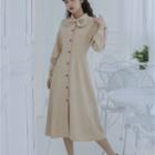 Long-sleeve Bow Buttoned Midi Dress