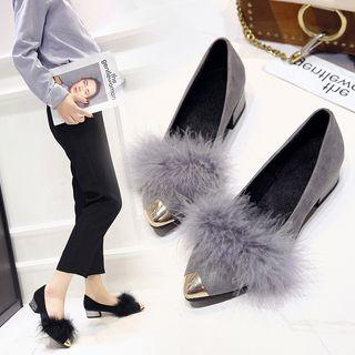 Pointed Fluffy Low-heel Pumps