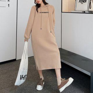 Lettering Hooded Straight Midi Shift Dress