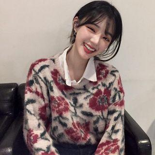 Flower Print Sweater As Shown In Figure - One Size