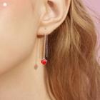 925 Sterling Silver Heart Dangle Earring 1 Pair - Red Heart - Silver - One Size