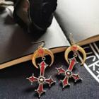 Cross Drop Earring 1 Pair - Gold & Red - One Size