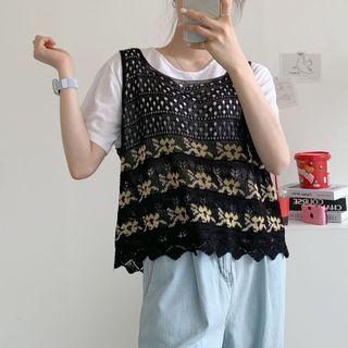 Floral Patterned Knit Tank Top