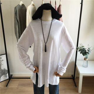 Long-sleeve Oversized Plain T-shirt White - One Size