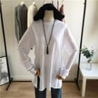 Long-sleeve Oversized Plain T-shirt White - One Size