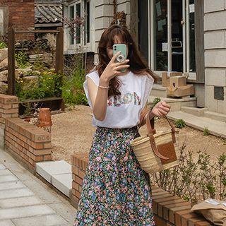 Lace-trim Letter Print Tank Top