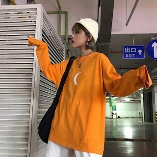 Long-sleeve Printed T-shirt Orange Yellow - One Size