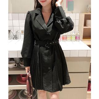 Single-breasted Pleated Coatdress With Belt Black - One Size