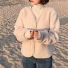 V-neck Sherpa-fleece Zip Jacket