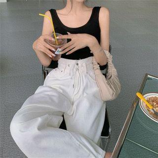 Plain Cropped Tank Top / High-waist Wide-leg Pants