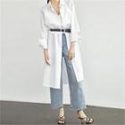 Letter Embroidered Long Shirtdress White - One Size