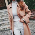 Flap-front Wool Blend Coat With Sash