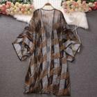 Elbow-sleeve Patterned Light Jacket Khaki - One Size