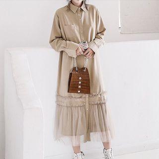 Mesh Panel Midi Shirt Dress