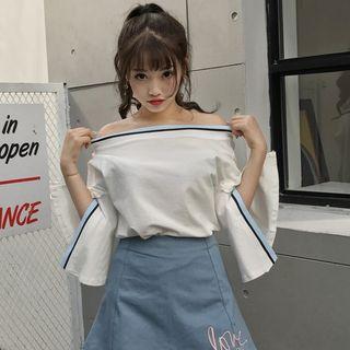 Contrast Trim Off Shoulder 3/4 Sleeve T-shirt